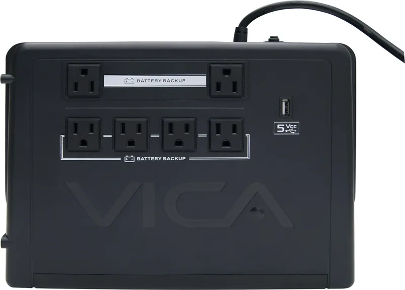 No Break interactivo REV 900 - 900VA/500W, 6 NEMA 5-15R proetgidos, entrada 127VCA 60Hz, salida 110/120VCA, pantalla LCD, 1 puerto USB para recarga