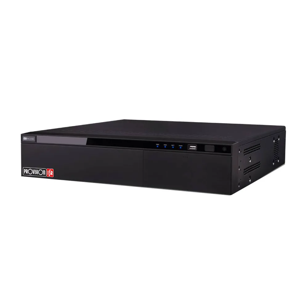 NVR de 32 canales Via Red - soporta cámaras IP de hasta 12 MP, 8 SATA para HDD 10 TB, RAID, metadatos, DDA2, Check Point PROVISION-ISR Negro