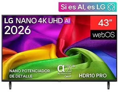 Pantalla 43 pulgadas Nano LG 43NU800BPSC Resolución 3840x2160 4K UHD - Smart TV AI, Nano 4K UHD 3840 x 2160 Pixeles