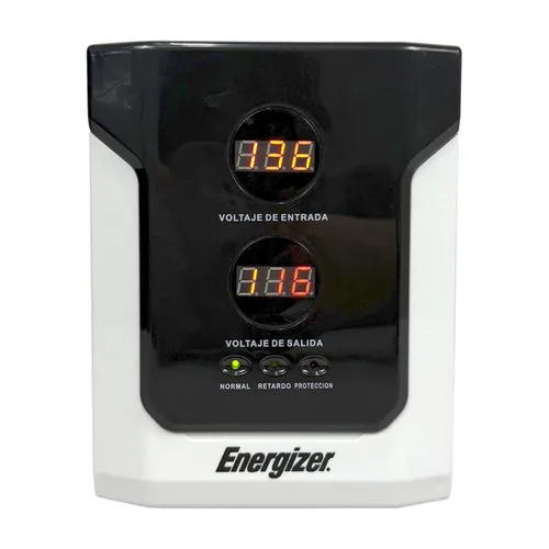 Regulador Energizer 2500VA/1500W (ERENRLB25VA). Rango 90-145VCA - fus. 15A, 2 contactos, LED. Ideal p/línea blanca. Cert. RoHS/NOM/CE. 2 años gtía