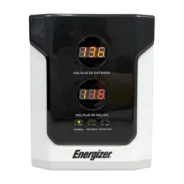 Regulador Energizer 2500VA/1500W (ERENRLB25VA). Rango 90-145VCA - fus. 15A, 2 contactos, LED. Ideal p/línea blanca. Cert. RoHS/NOM/CE. 2 años gtía