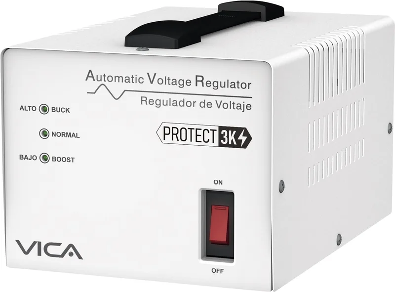 Regulador VICA PROTECT 3K 3000VA/ 1800W - Voltaje 120 VCA, 60Hz, 4 tomas protegidas, 175 joules, indicadores LED, Linea blanca 3000 VA