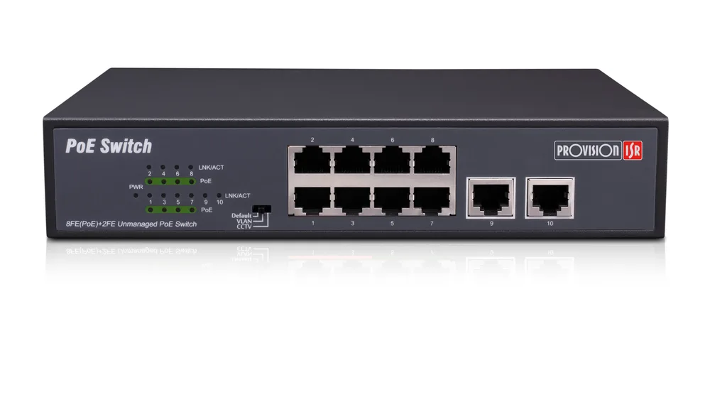 Switch PoE de 8 canales - Total power 120W, en modo CCTV puedes conectar cámaras IP hasta 250 mts PROVISION-ISR POES-08120C+2I-V2
