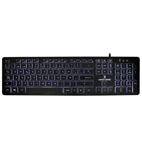 Teclado Alámbrico SLIM PC-201304 PERFECTCHOICE con iluminación blanca Backlight PERFECT CHOICE Negro